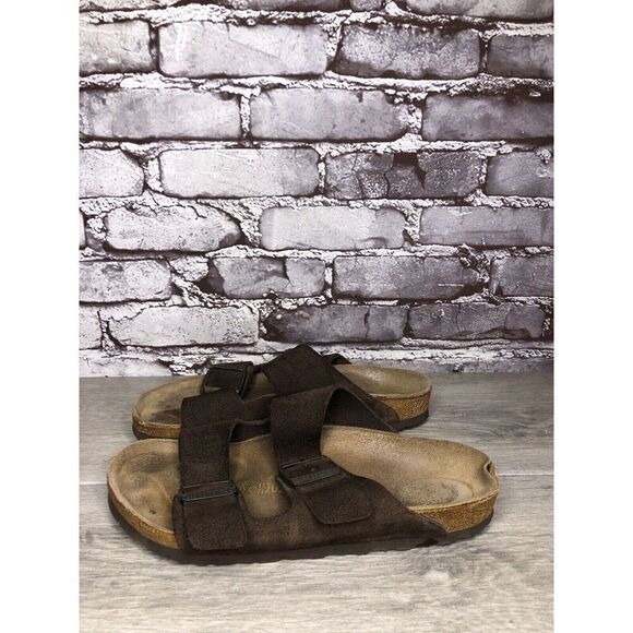 Birkenstock Arizona Mocha Brown Suede Leather Slides Sandals Women Sz 39EU/8.5M - Picture 1 of 16
